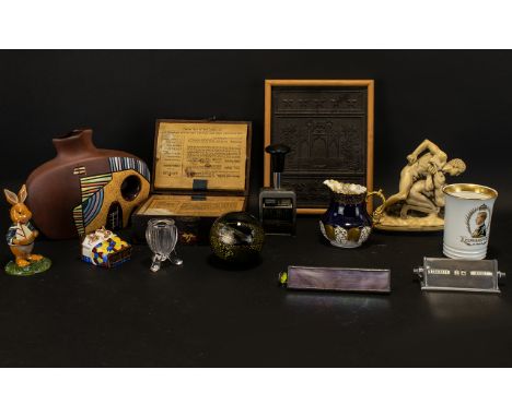 A Mixed Collection Of Oddments And Collectibles To include early 20th century first aid kit, framed block of tea, continental