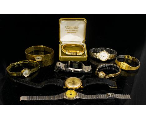 A Collection Of Seven Vintage Fashion Watches Nine items in total, varying condition and styles to include stainless steel di