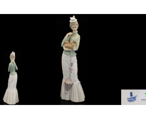 Lladro Handpainted Porcelain Figure 'Walk with the Dog'.  Model No. 4893.  Issued 1974.  Height 14.5" - 36.25 cm.  First qual