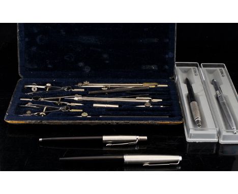 Architectural Draughtsman Set With Drawing Tools. Together With Four Cased Parker Pens. Please See Acompanying Image. 