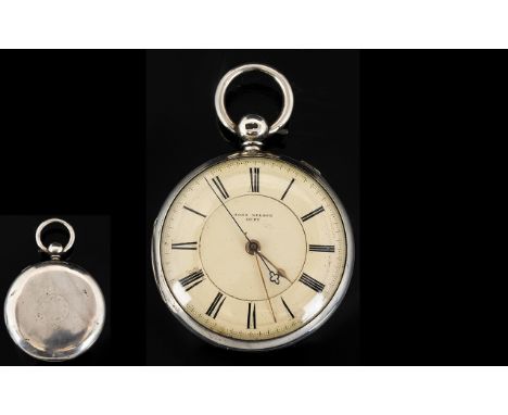 Mid Victorian Period Sterling Silver Open Faced Pocket Watch with Seconds Sweep, Busley Type Regulator and Stop Work Lever. H