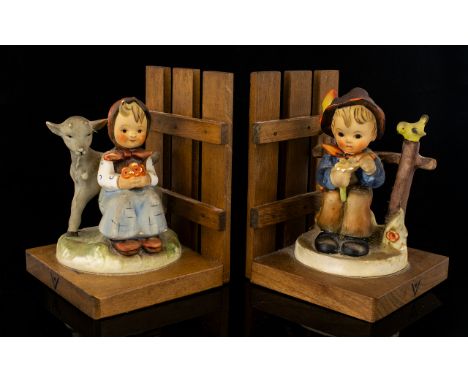 M J Hummel Pair of Handpainted Bookend Figures.  Good Friends/She Loves Me. TMK 3 - TML 2. Circa1950s.  Each height 5.25" - 1