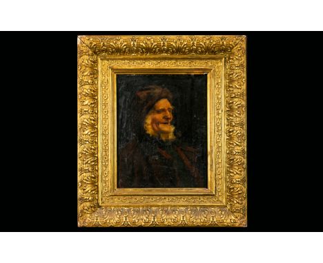 A 19th Century Portrait On Canvas Unsigned portrait of an elderly whiskered gentleman, housed in period gilt gesso frame - so