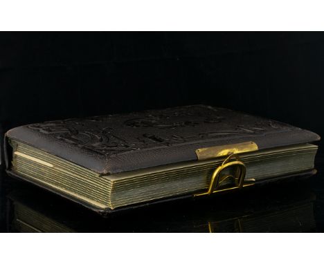 Carte De Visite Album Filled, Containing Over Forty Portrait Cards Of The Victorian And Edwardian Period. Tooled leather Cove