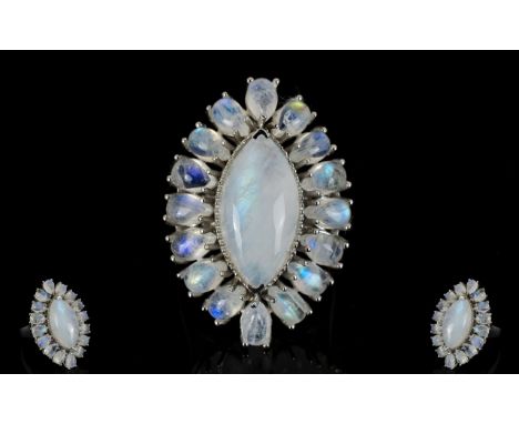 Moonstone Cluster Statement Ring, 17cts of rainbow moonstone, the ethereal, whitish, gemstone with displays of bright blue in