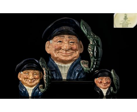 Royal Doulton Hand Painted Trio of Character Jugs (3) 1. Lobster Man Large D6617, height 7.5 inches 2. Lobster Man (small) D6
