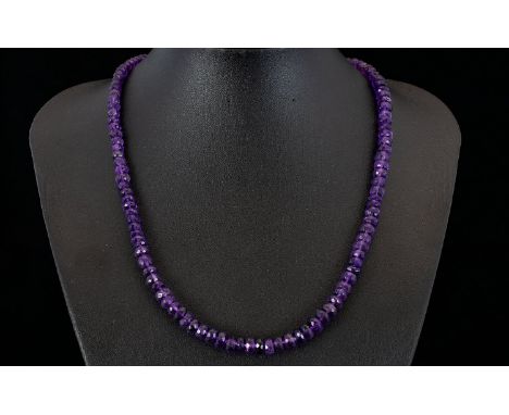 Amethyst Faceted Rondelle Bead Necklace, a graduated necklace of approximately 150cts of the rich purple amethyst, faceted, t