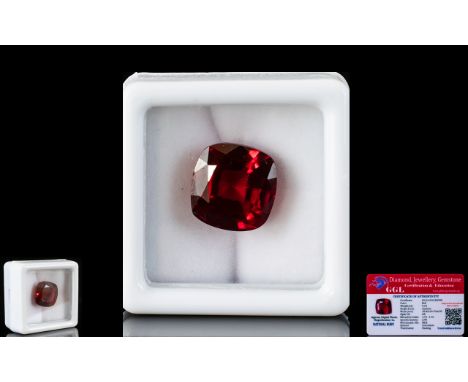 Natural Ruby Loose Gemstone With GGL Certificate/Report Stating The Ruby To Be 9.10cts Cushion Cut, 10.82 x 10.70 x 6.89mm, N