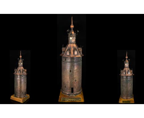 Realistically Modelled Copper Architectural Tower Model Height 15 inches, commemorating the twinning of L.C Namur with L.C Sa