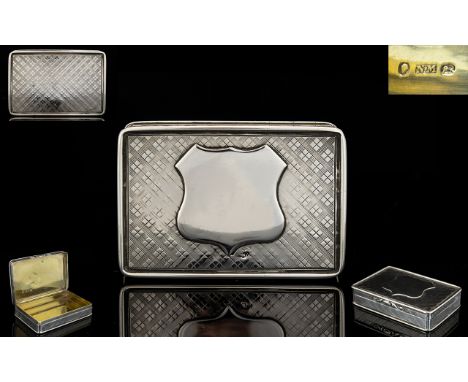 Nathaniel Mills Nice Quality Solid Silver Rectangular Shaped Snuff Box of Pleasing Proportions and Vacant Cartouche. Maker N.