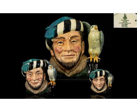 Royal Doulton Hand Painted Trio of Character Jugs (3) in total, 1. The Falconer Large D6533 issued 1960-1991 7.5 inches 19.1 