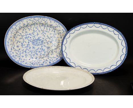 Three Late 19th/Early 20th Century Ceramic Chargers Oval platters of traditional form, to include large blue and white Chinoi