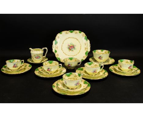 Crown Staffordshire Tea Set comprising 6 Tea Cups, 6 Saucers, 6 Sandwich/Cake Plates, One Large Sandwich/Cake Plate, Milk Jug