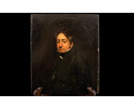 Early 19th Century Male Portrait Oil On Board. 7x6 Inches. Please See Accompanying Image.