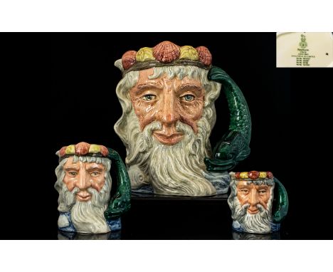 Royal Doulton Hand Painted Trio of Character Jugs (3) in total, 1.Neptune Large D6548, issued 1961-1991 designer Max Henk hei
