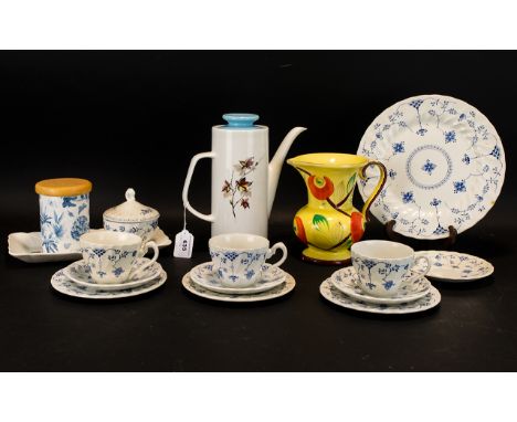 A Collection of Ceramics comprises: Meakin 'Studio' Coffee Pot in white with blue lid and leaf design approx 10" tall; Handpa