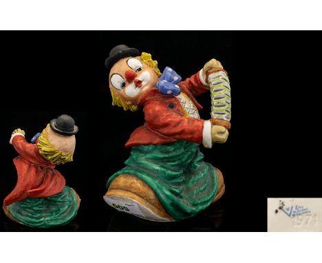 Goebel - Hand Painted and Early Clown Figure, Playing The Accordion, Marks to Underside of Figure s Below FF327 - 1971. I Thi