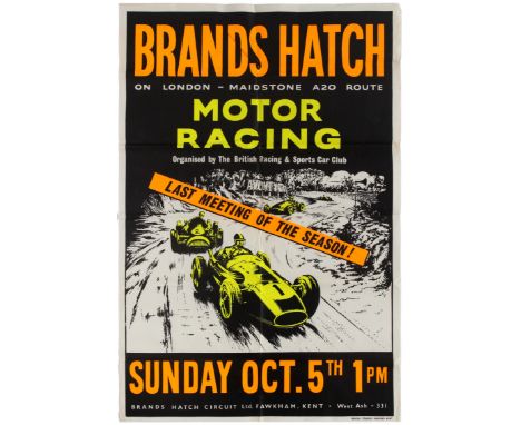 Original vintage Brands Hatch Motor Racing poster for the last meeting race of the season, held on Sunday, October 5, 1958, o