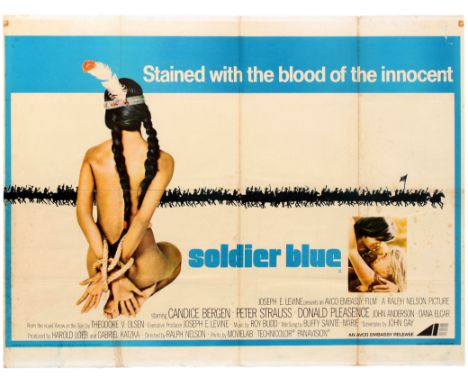 Original rare vintage movie quad poster for the 1970 American western Soldier Blue directed by Ralph Nelson and starring Cand