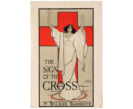 Original vintage advertising poster The Sign of the Cross by Wilson Barrett featuring a person in a robe holding a cross. Pri