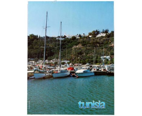 Original vintage travel advertising poster published by the Tunisian National Tourist Office to promote Tunisia as a tourist 