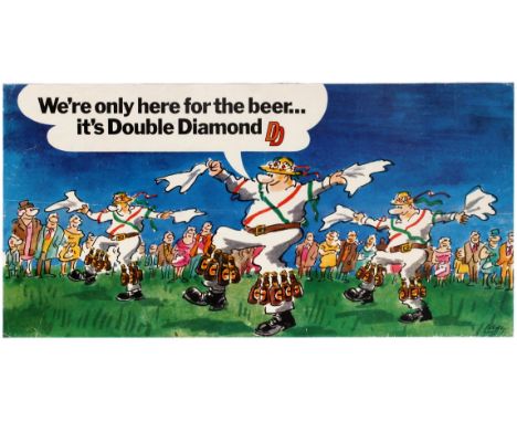 Original vintage advertising poster for Double Diamond beer: We're only here for the beer… it's Double Diamond. Cartoon showi