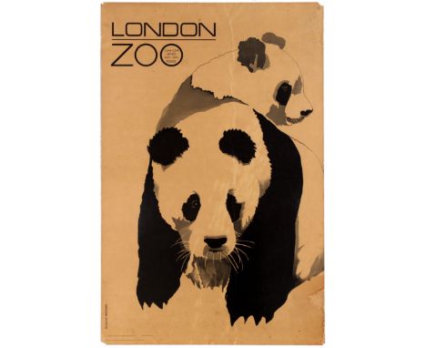 Original vintage travel advertising poster for the London Zoo published in 1968 and featuring a design by artist Roslav Szayb