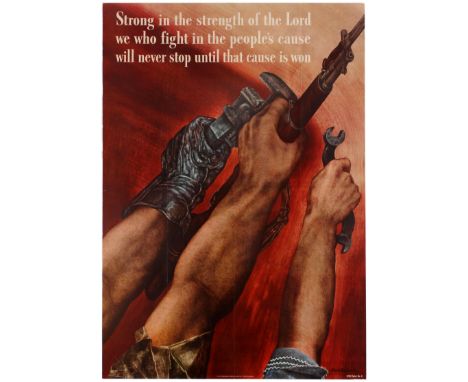 Original vintage World War Two US propaganda poster: “Strong in the strength of the Lord. We who fight in the people’s cause-