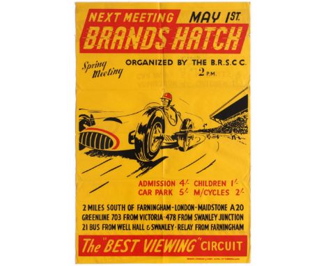 Original vintage racing poster for the Spring Meeting organized by the British Racing and Sports Car Club and held on May 1st