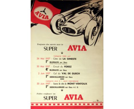 Original vintage poster for Super Avia, car racing successes in the 1500 category, 1st and 4th place at Blehand, two 1st plac