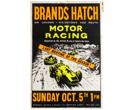 Original vintage Brands Hatch Motor Racing poster for the last meeting race of the season, held on Sunday, October 5, 1958, o