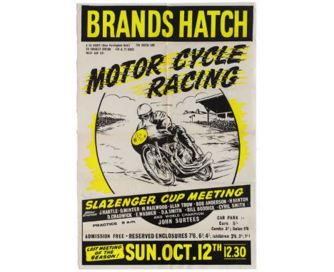 Original vintage Brands Hatch Motorcycle Racing poster for the Slazenger Cup Meeting held on Brands Hatch circuit on October 