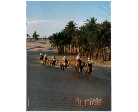 Original vintage travel advertising poster published by the Tunisian National Tourist Office to promote Tunisia as a tourist 