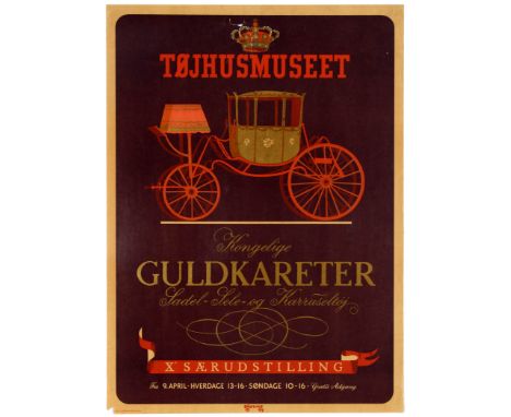 Original vintage advertising poster for the Danish War Museum - Special collection on Royal Gold Carriages, saddles, harness'