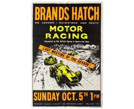 Original vintage Brands Hatch Motor Racing poster for the last meeting race of the season, held on Sunday, October 5, 1958, o