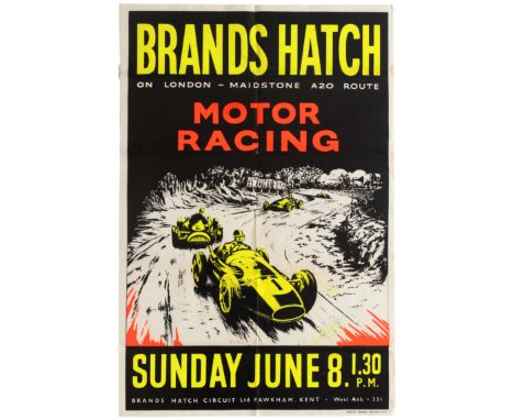 Original vintage Brands Hatch Motor Racing poster for the race held on Sunday, June 8, 1961. Brands Hatch is a motor racing c