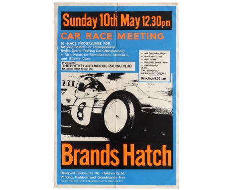 Original vintage racing poster for the Car Race Meeting on Sunday, 10 May, 1959, organised by the British Automobile Racing C