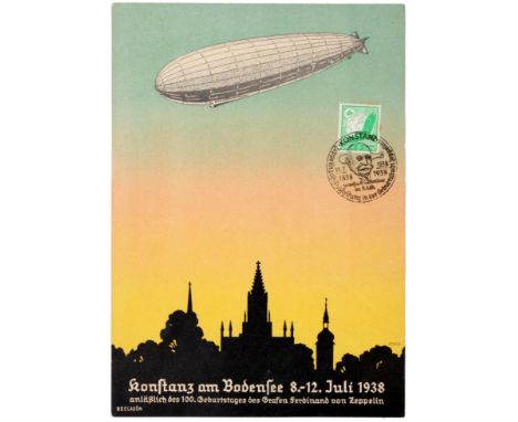 Original vintage advertising poster for a Zeppelin ride commemorating the 100th birthday of Count Ferdinand von Zeppelin I-II