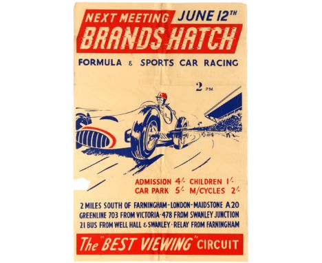 Original vintage Brands Hatch Racing Racing poster for the Formula &amp; Sports Cars race held on June 12, 1955 at Brands Hat