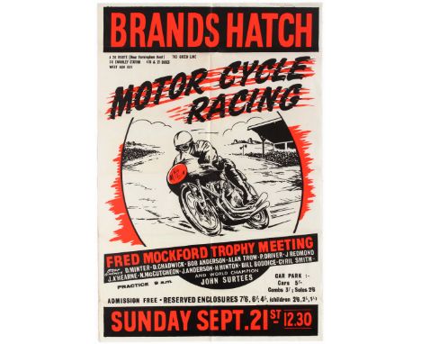 Original vintage Brands Hatch Motorcycle Racing poster for the Fred Mockford Trophy Meeting held on Brands Hatch circuit on S