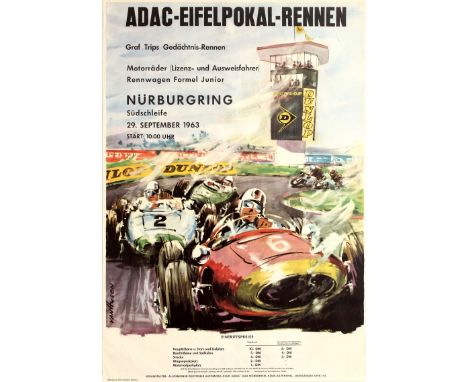 Original vintage German Auto Motorcycle advertising poster for the ADAC-Eifelpokal-Rennen race organised by the German Automo