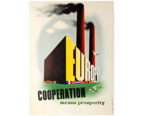 Original vintage propaganda poster for the post-war US sponsored European Recovery Program (1948) known as the Marshall plan 