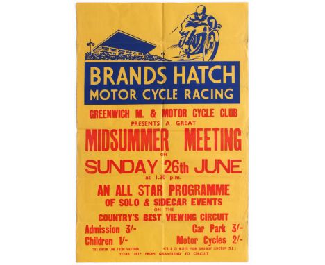 Original vintage Brands Hatch Motorcycle Racing poster for the Midsummer Meeting race event organised by Greenwich M. &amp; M