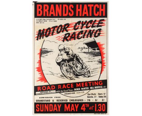 Original vintage Brands Hatch Motorcycle Racing poster for the Road Race Meeting on Sunday, 4 May, 1958, organised by Rochest