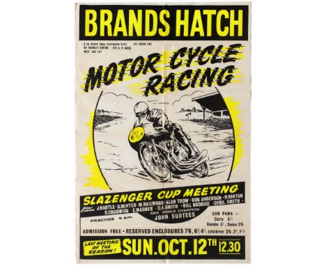 Original vintage Brands Hatch Motorcycle Racing poster for the Slazenger Cup Meeting held on Brands Hatch circuit on October 