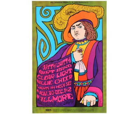 Original vintage music advertising poster for a show presented by Bill Graham at the Fillmore Auditorium in San Francisco in 