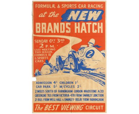 Original vintage Brands Hatch Racing Racing poster for the last meeting of the season held on Sunday, October 3, 1954 at the 