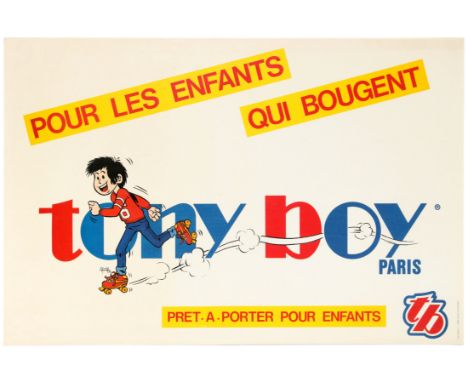 Original vintage advertising poster for Tony Boy, a French brand of ready-to-wear clothing range for childen: For the childre