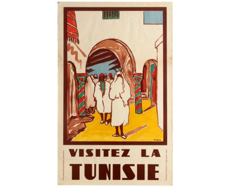 Original vintage travel poster published by and for the Tunisian Government: Visit Tunisia (Visitez la Tunisie). Tunisia, off