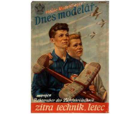 Original vintage propaganda poster Today Aviation Modeller - Tomorrow - Aviation Technician or Pilot issued by Svazarm.  Svaz